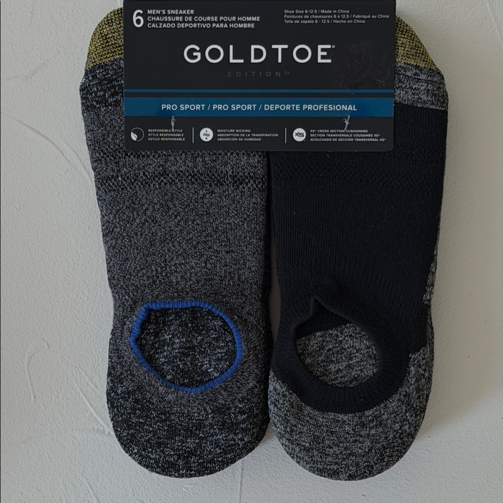 NWT 6-12.5 Gold Toe 6-Pairs Men's Athletic No Show Socks in Black and Gray